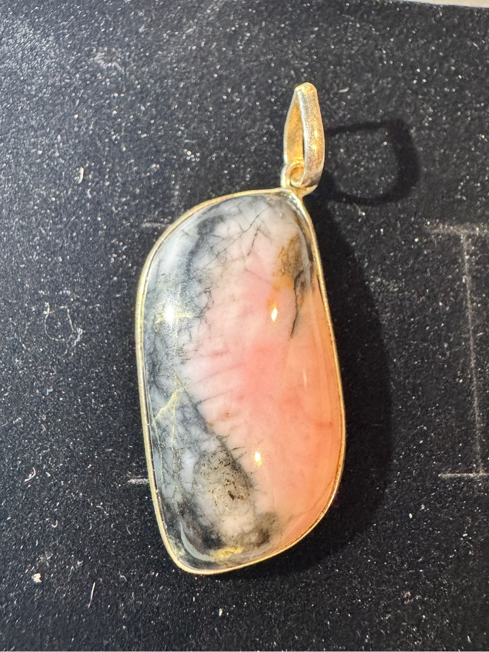 Rhodonite 925 Sterling silver Pendant Necklace - Gold Tone